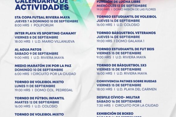 Anuncian eventos deportivos por Fiestas Patrias en Playa del Carmen