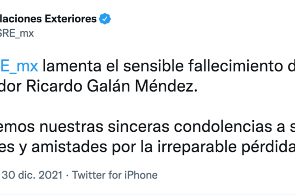 Falleció Ricardo Galán Méndez, ex embajador de México en Nicaragua