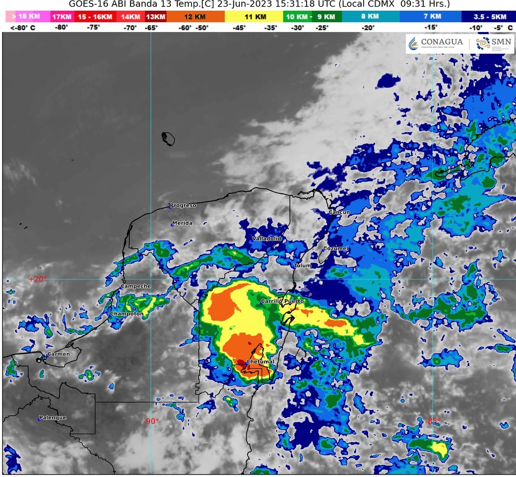 Lluvias puntuales muy fuertes en Campeche y Quintana Roo