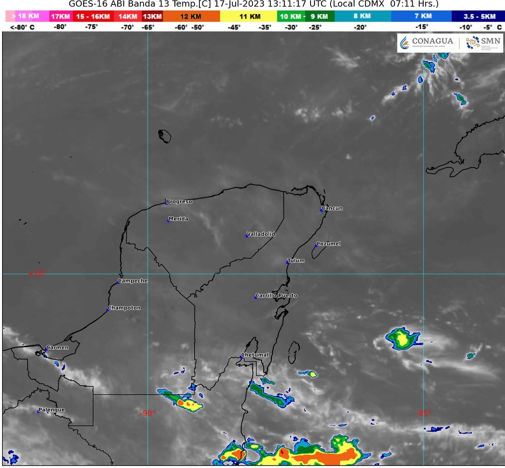 CIELO PARCIALMENTE NUBLADO Y LLUVIAS FUERTES EN LA PENÍNSULA DE YUCATÁN