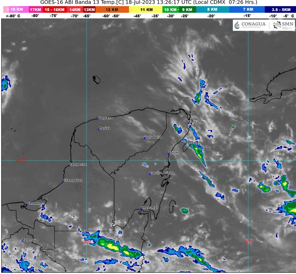 SE PRONOSTICAN LLUVIAS FUERTES CON DESCARGAS ELÉCTRICAS EN LA PENÍNSULA DE YUCATÁN