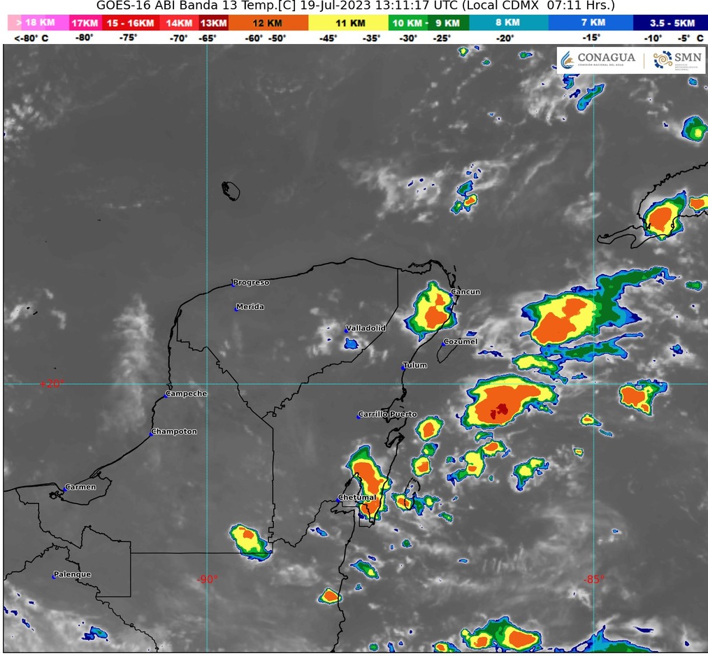 ALERTA DE LLUVIAS TORRENCIALES CON DESCARGAS ELÉCTRICAS EN LA PENÍNSULA DE YUCATÁN