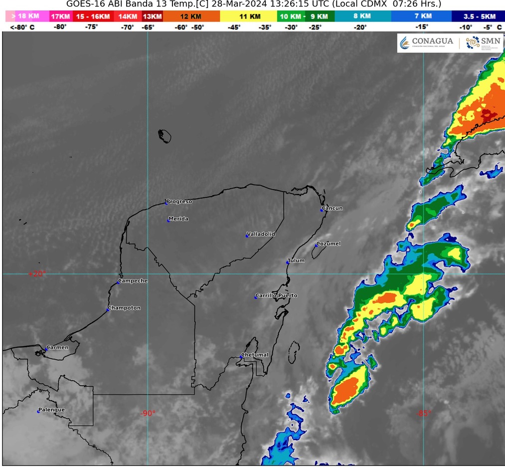 Prevén cielo medio nublado con chubascos para la Península de Yucatán