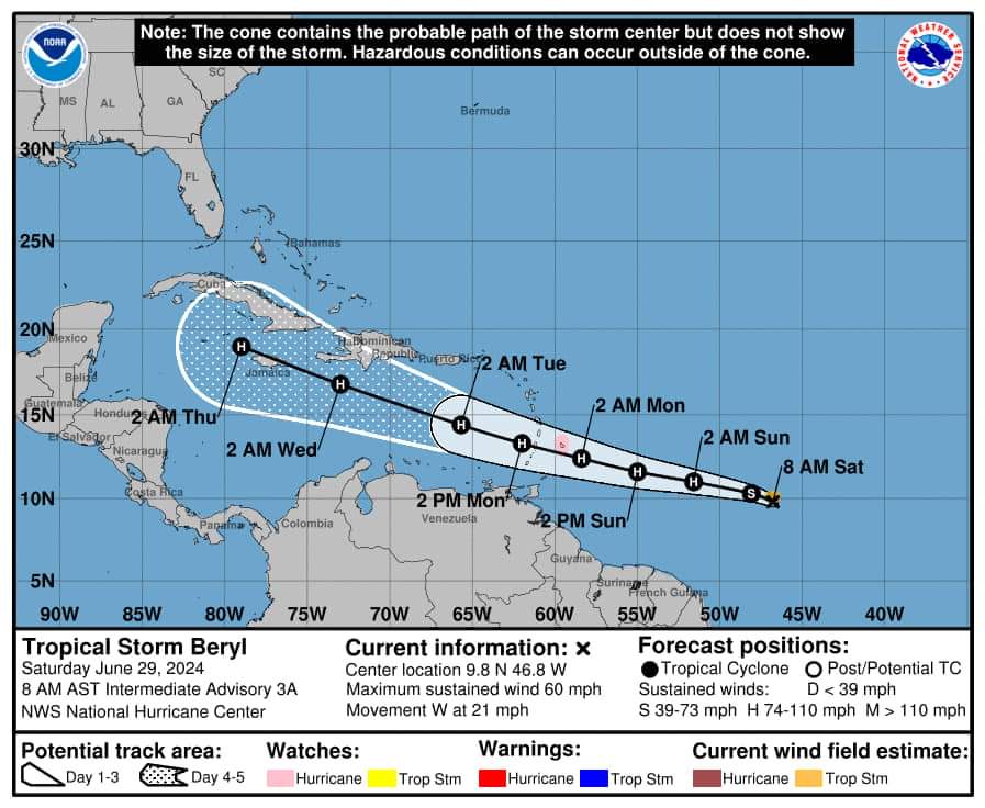 Beryl se fortalece y sería huracán hoy en la tarde