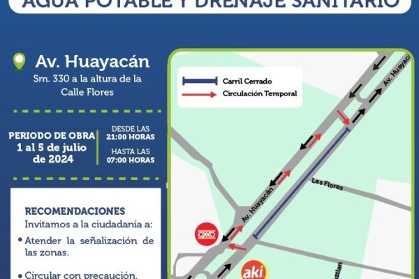 Aguakan informa sobre trabajos de interconexión en la Av. Huayacán de Cancún