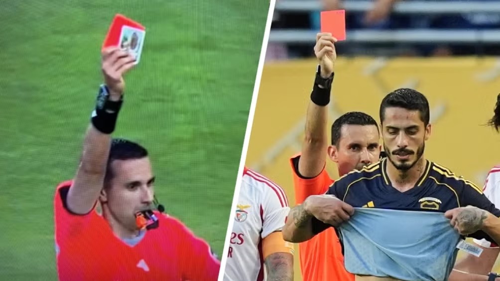 César Ramos muestra estampa de la Virgen de Guadalupe al expulsar a jugador en el Mundial de Clubes