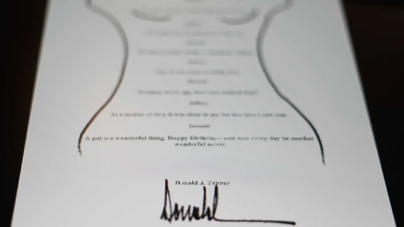 ‍Revelan carta de cumpleaños de Trump a Jeffrey Epstein que incluye comprometedor dibujo de mujer