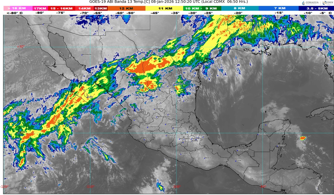 Frente frío 27 sacude al país: nieve, rachas intensas y lluvias en varias regiones