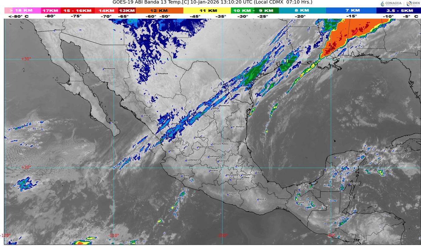 Frente frío 27 provoca lluvias intensas, vientos extremos y posible caída de nieve en el país