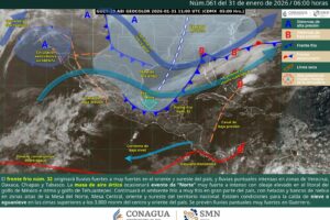 Frente frío 32 azota el sureste: lluvias intensas y “Norte” violento este 31 de enero