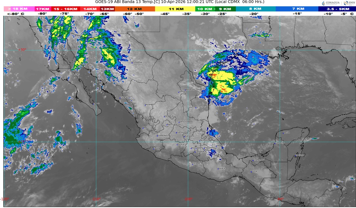 Lluvias fuertes y la posible formación de torbellinos, en México